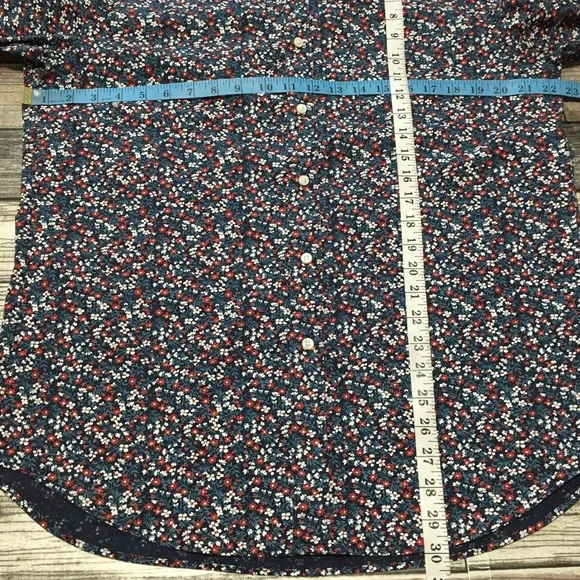 J Crew Classic Stretch Floral Button Up Shirt Men’s L Blue Red Cotton Blend - Picture 2 of 8